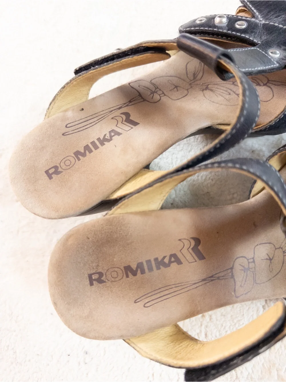 Romika Black Faux Leather Heeled Sandals Size 37 Women’s 6.5/7